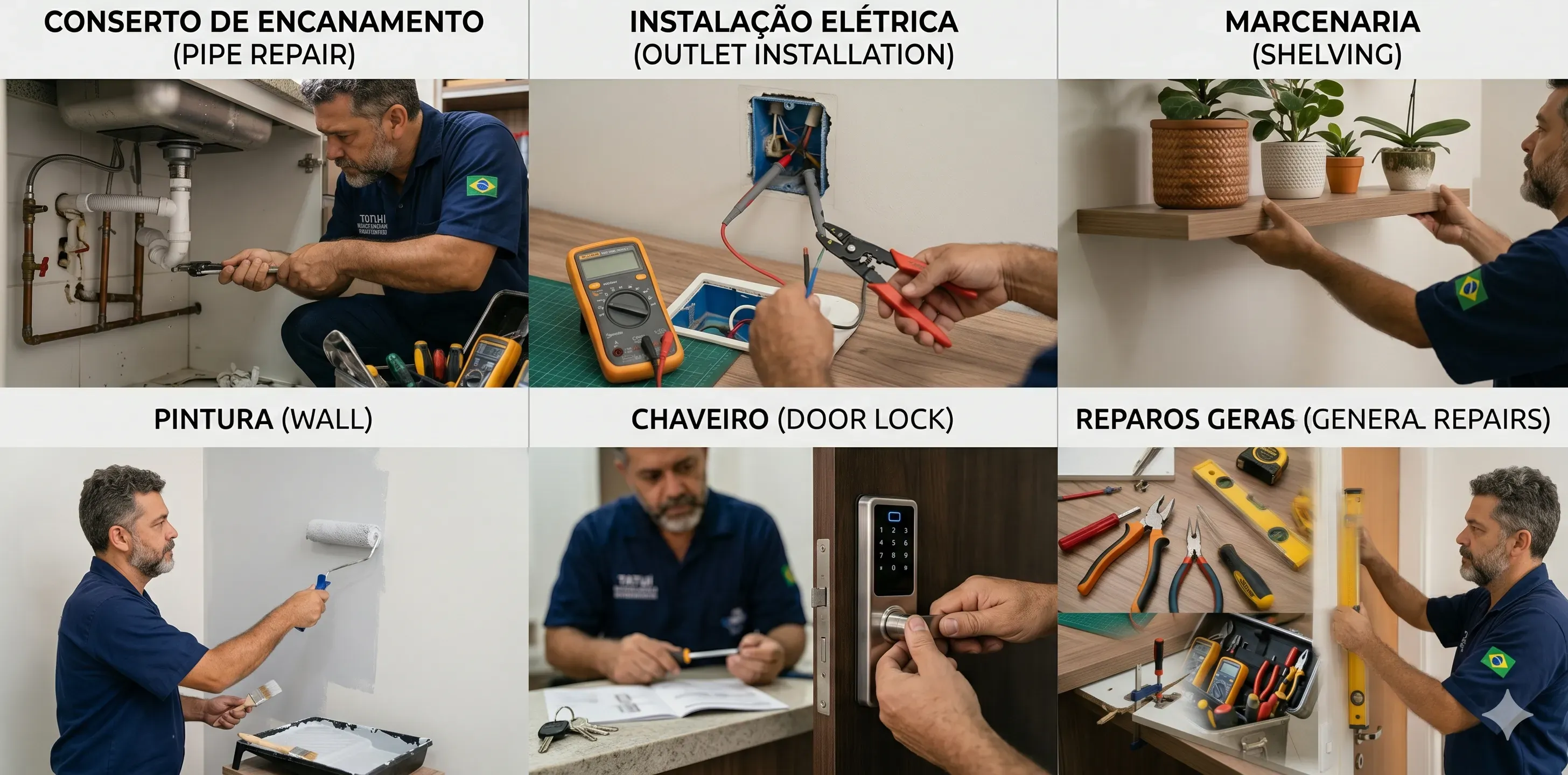 Painel ilustrativo com diversos serviços prestados por marido de aluguel em Tatuí