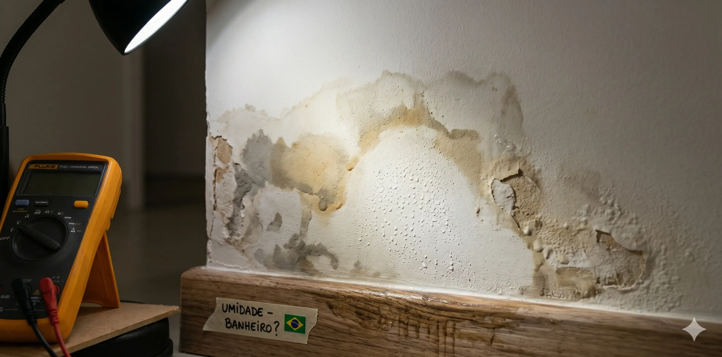 Mancha de umidade e infiltração em parede residencial indicando vazamento escondido em Tatuí