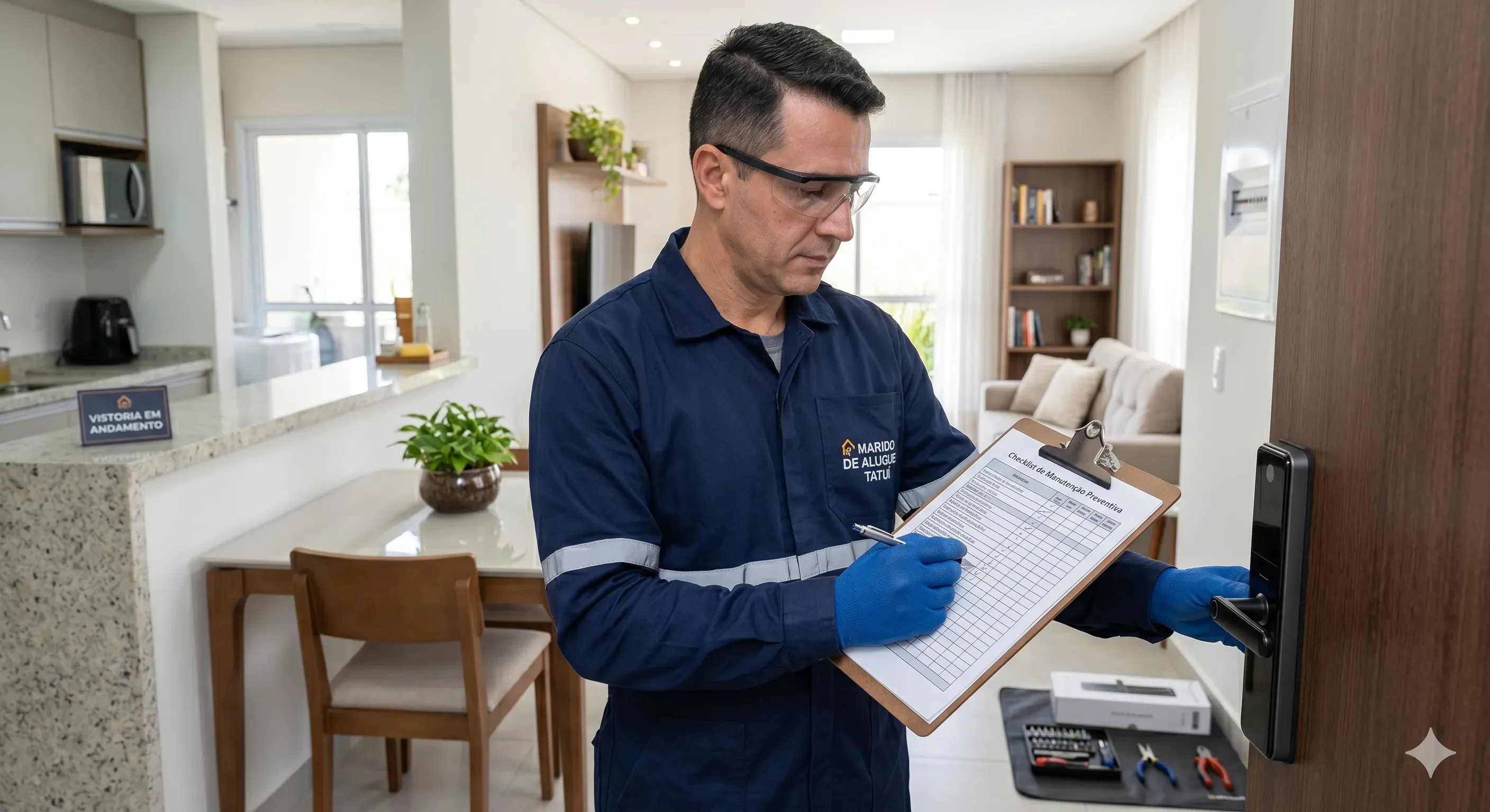 Profissional realizando manutenção preventiva em uma residência